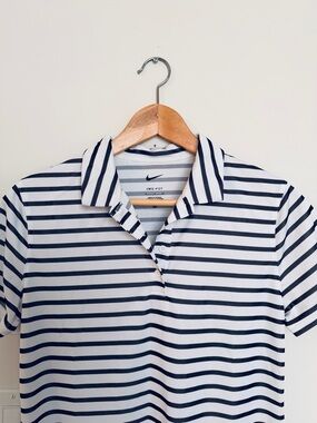 NIKE Dri-FIT Striped Polo - White & Charcoal